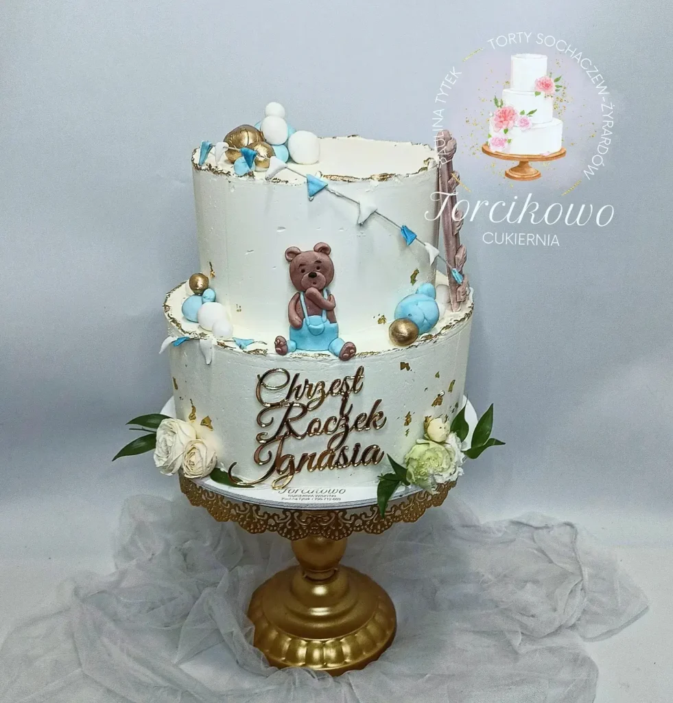 Stylowy tort na chrzest z dopracowanymi zdobieniami – wyjątkowe dzieło Torcikowo u Pauliny