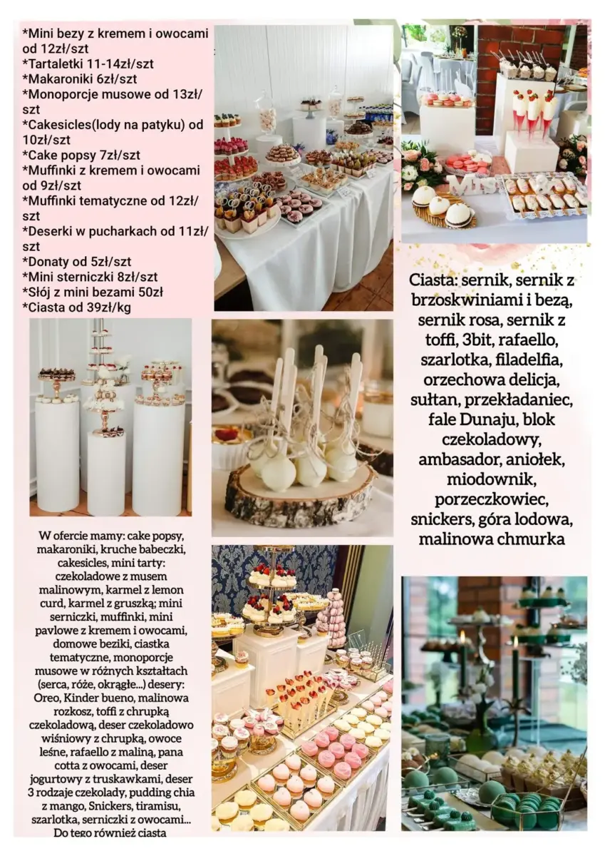 Cennik i oferta słodkich stołów Torcikowo u Pauliny