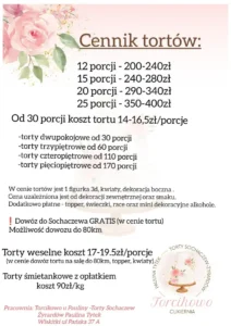 cennik tortów w ofertcie Torcikowo u Pauliny