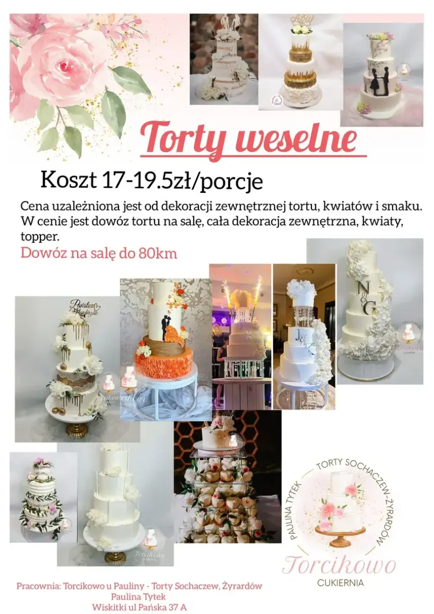 cennik tortów weselnych w ofertcie Torcikowo u Pauliny